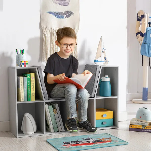 6-Cube Kids Bookcase with Reading Nook, Toddler Storage Cabinet Shelf with Seat Cushion for Playroom Bedroom, 40.5"x12"x23.5", Gray - product image 2