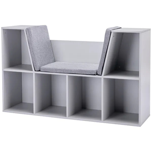 6-Cube Kids Bookcase with Reading Nook, Toddler Storage Cabinet Shelf with Seat Cushion for Playroom Bedroom, 40.5"x12"x23.5", Gray - product image 11
