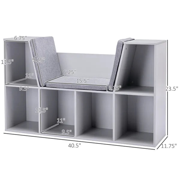 6-Cube Kids Bookcase with Reading Nook, Toddler Storage Cabinet Shelf with Seat Cushion for Playroom Bedroom, 40.5"x12"x23.5", Gray - product image 3