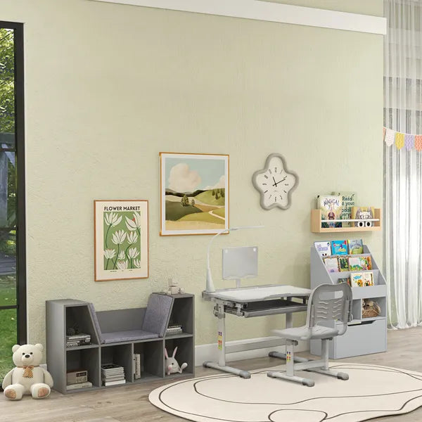 6-Cube Kids Bookcase with Reading Nook, Toddler Storage Cabinet Shelf with Seat Cushion for Playroom Bedroom, 40.5"x12"x23.5", Gray - product image 9
