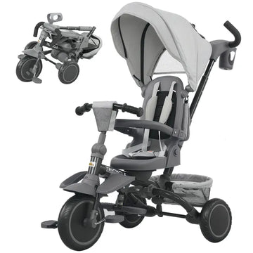 Qaba 6-in-1 Kids Tricycle with Adjustable Push Handle, Removable Canopy, Reversible Seat, for 1-5 Years, Gray - product image 1