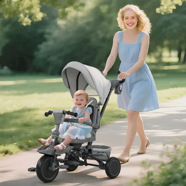 Qaba 6-in-1 Kids Tricycle with Adjustable Push Handle, Removable Canopy, Reversible Seat, for 1-5 Years, Gray - product image 2