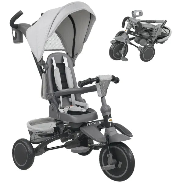 Qaba 6-in-1 Kids Tricycle with Adjustable Push Handle, Removable Canopy, Reversible Seat, for 1-5 Years, Gray - product image 11