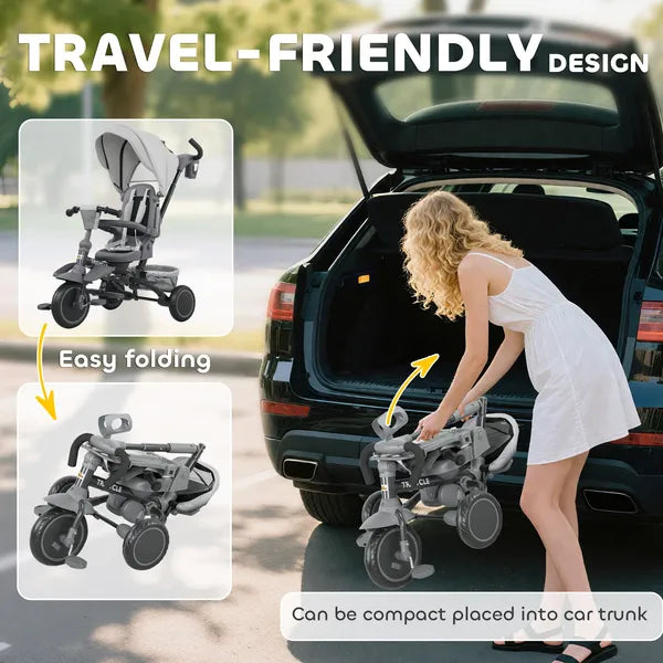Qaba 6-in-1 Kids Tricycle with Adjustable Push Handle, Removable Canopy, Reversible Seat, for 1-5 Years, Gray - product image 8