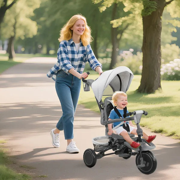 Qaba 6-in-1 Kids Tricycle with Adjustable Push Handle, Removable Canopy, Reversible Seat, for 1-5 Years, Gray - product image 10