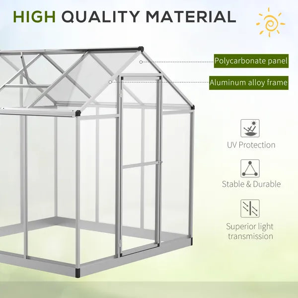 Outsunny 6' L x 6' W Walk-In Polycarbonate Greenhouse with Roof Vent for Ventilation and Rain Gutter, Hobby Greenhouse for Winter, Clear - product image 4