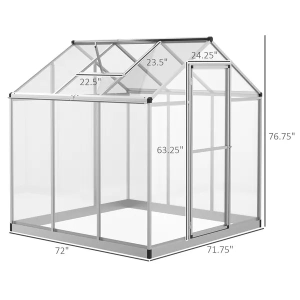 Outsunny 6' L x 6' W Walk-In Polycarbonate Greenhouse with Roof Vent for Ventilation and Rain Gutter, Hobby Greenhouse for Winter, Clear - product image 3
