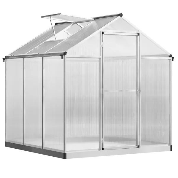 Outsunny 6' L x 6' W Walk-In Polycarbonate Greenhouse with Roof Vent for Ventilation and Rain Gutter, Hobby Greenhouse for Winter, Clear - product image 1