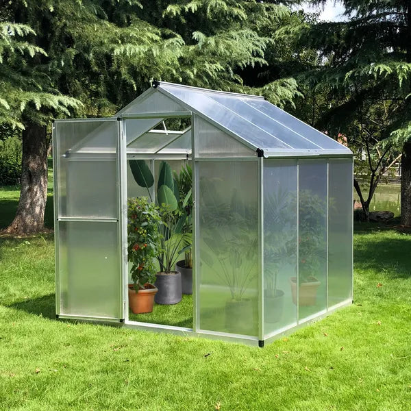 Outsunny 6' L x 6' W Walk-In Polycarbonate Greenhouse with Roof Vent for Ventilation and Rain Gutter, Hobby Greenhouse for Winter, Clear - product image 2