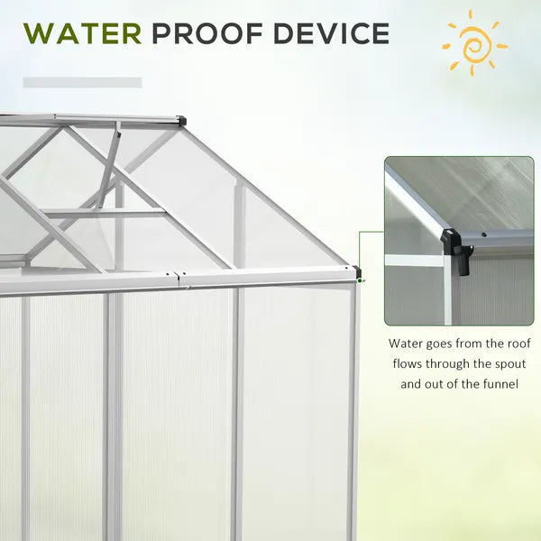 Outsunny 6' L x 6' W Walk-In Polycarbonate Greenhouse with Roof Vent for Ventilation and Rain Gutter, Hobby Greenhouse for Winter, Clear - product image 6
