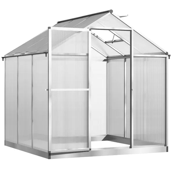 Outsunny 6' L x 6' W Walk-In Polycarbonate Greenhouse with Roof Vent for Ventilation and Rain Gutter, Hobby Greenhouse for Winter, Clear - product image 11