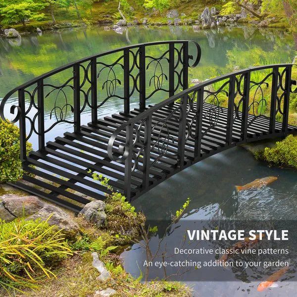 Outsunny 6' Metal Arch Backyard Garden Bridge with 660 lbs. Weight Capacity, Safety Siderails, Vine Motifs, Easy Assembly for Backyard Creek, Stream - product image 6