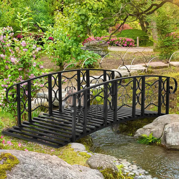 Outsunny 6' Metal Arch Backyard Garden Bridge with 660 lbs. Weight Capacity, Safety Siderails, Vine Motifs, Easy Assembly for Backyard Creek, Stream - product image 2