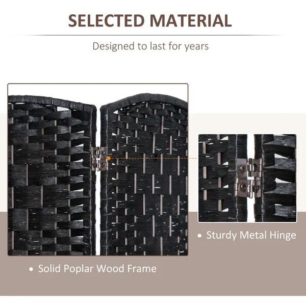 6 Panel Folding Room Divider 6' Tall Freestanding Extra Wide Wicker Partition Wall Black - product image 5