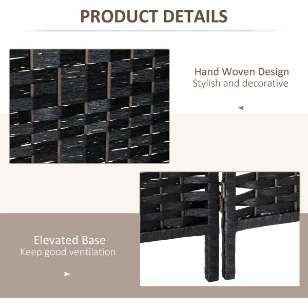 6 Panel Folding Room Divider 6' Tall Freestanding Extra Wide Wicker Partition Wall Black - product image 6
