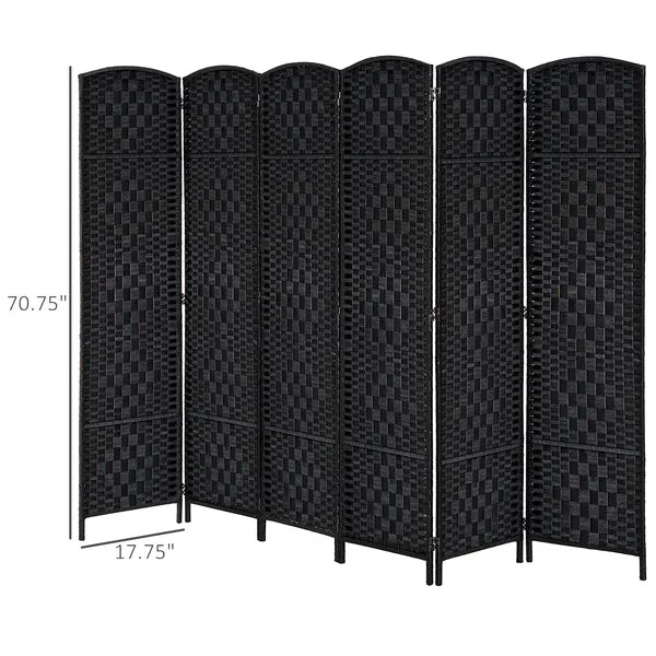 6 Panel Folding Room Divider 6' Tall Freestanding Extra Wide Wicker Partition Wall Black - product image 3