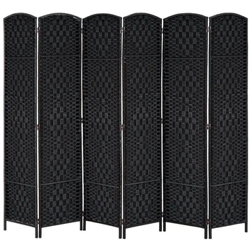 6 Panel Folding Room Divider 6' Tall Freestanding Extra Wide Wicker Partition Wall Black - product image 1