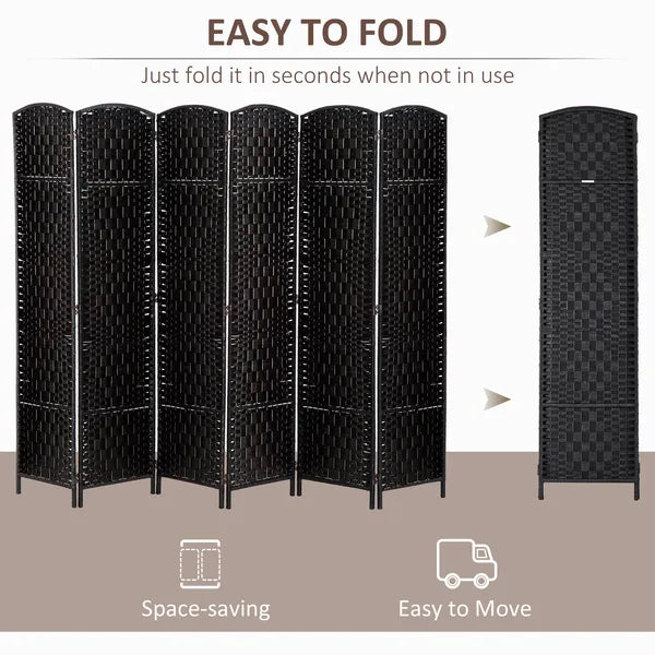 6 Panel Folding Room Divider 6' Tall Freestanding Extra Wide Wicker Partition Wall Black - product image 4