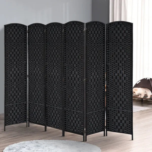 6 Panel Folding Room Divider 6' Tall Freestanding Extra Wide Wicker Partition Wall Black - product image 10