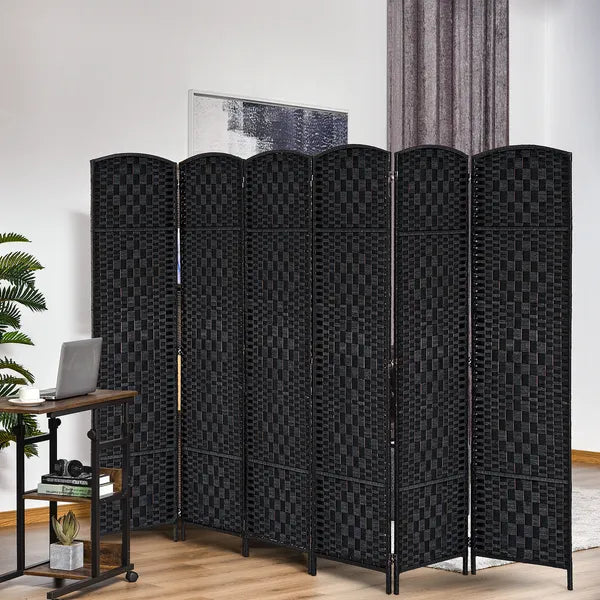 6 Panel Folding Room Divider 6' Tall Freestanding Extra Wide Wicker Partition Wall Black - product image 2