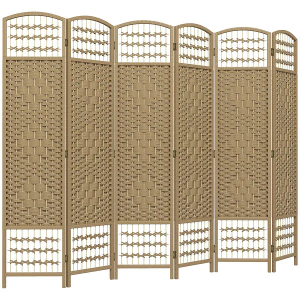 HOMCOM 6-Panel Folding Room Divider, Portable Wave Fiber Privacy Screen, Natural, for Home Office - product image 1
