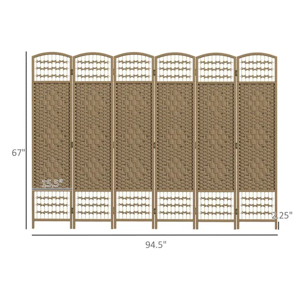 HOMCOM 6-Panel Folding Room Divider, Portable Wave Fiber Privacy Screen, Natural, for Home Office - product image 3