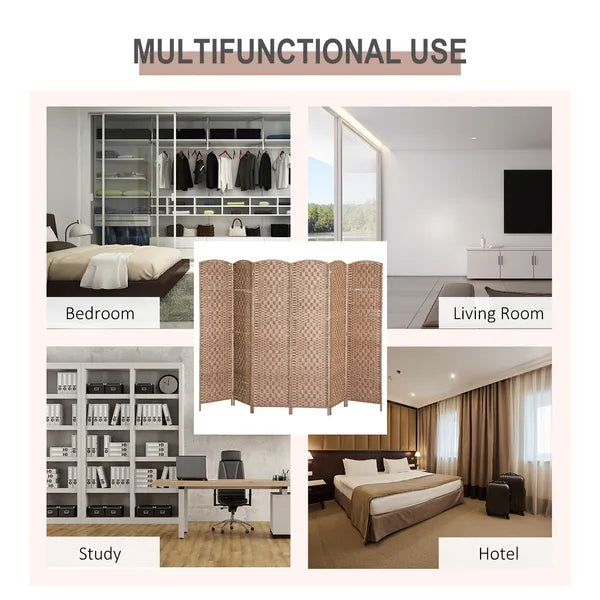 HOMCOM 6 Panel Wicker Room Divider 6 ft Tall Privacy Screen Natural - product image 6