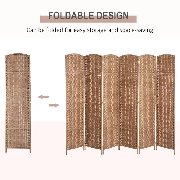 HOMCOM 6 Panel Wicker Room Divider 6 ft Tall Privacy Screen Natural - product image 4