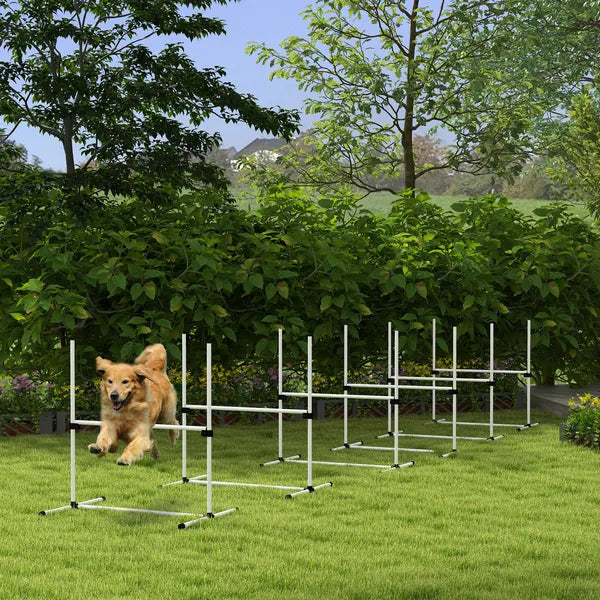 6 Piece Dog Agility Set with Adjustable Height Jump Bars, Carry Bag, Displacing Top Bar, White - product image 2