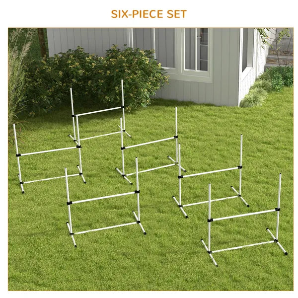 6 Piece Dog Agility Set with Adjustable Height Jump Bars, Carry Bag, Displacing Top Bar, White - product image 5