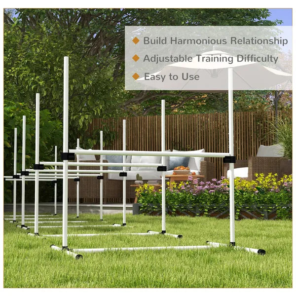 6 Piece Dog Agility Set with Adjustable Height Jump Bars, Carry Bag, Displacing Top Bar, White - product image 7