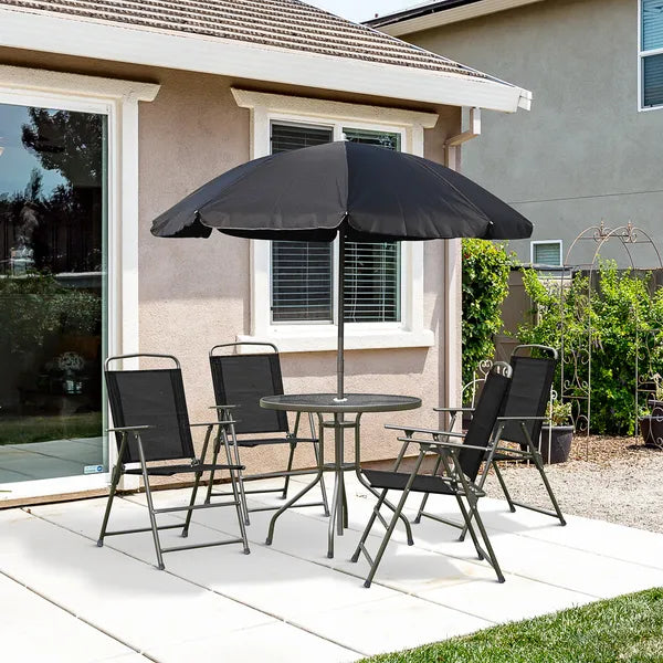 6 Piece Patio Dining Set for 4 with Umbrella, Outdoor Table and Chairs with 4 Folding Dining Chairs and Round Glass Table - product image 10