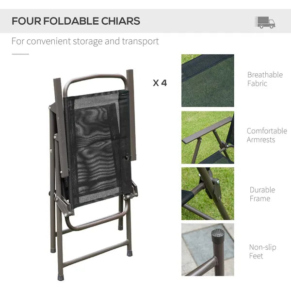 6 Piece Patio Dining Set for 4 with Umbrella, Outdoor Table and Chairs with 4 Folding Dining Chairs and Round Glass Table - product image 7