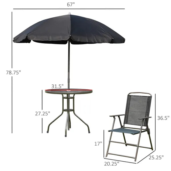 6 Piece Patio Dining Set for 4 with Umbrella, Outdoor Table and Chairs with 4 Folding Dining Chairs and Round Glass Table - product image 3