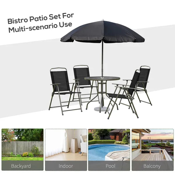 6 Piece Patio Dining Set for 4 with Umbrella, Outdoor Table and Chairs with 4 Folding Dining Chairs and Round Glass Table - product image 6