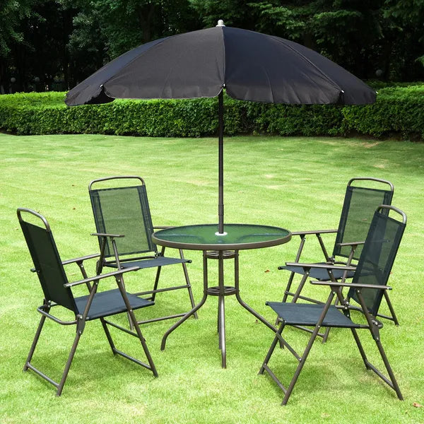 6 Piece Patio Dining Set for 4 with Umbrella, Outdoor Table and Chairs with 4 Folding Dining Chairs and Round Glass Table - product image 2
