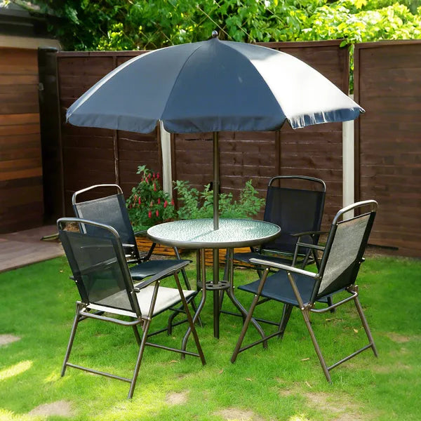 6 Piece Patio Dining Set for 4 with Umbrella, Outdoor Table and Chairs with 4 Folding Dining Chairs and Round Glass Table - product image 9
