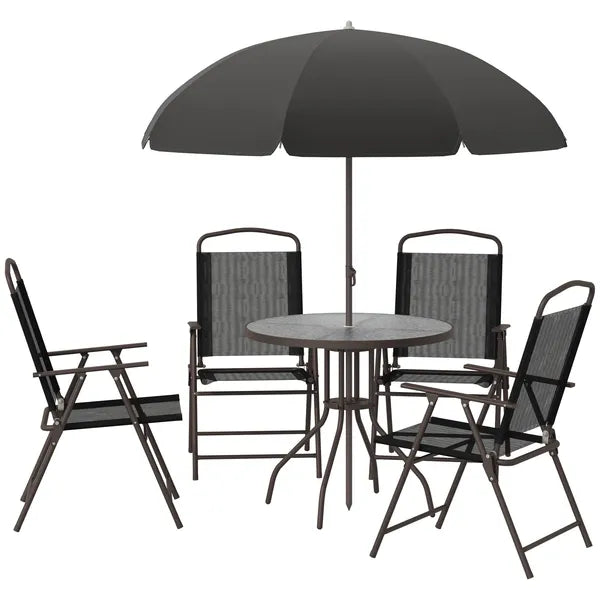 6 Piece Patio Dining Set for 4 with Umbrella, Outdoor Table and Chairs with 4 Folding Dining Chairs and Round Glass Table - product image 11