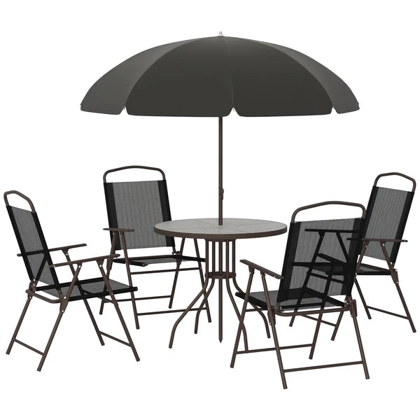 6 Piece Patio Dining Set for 4 with Umbrella, Outdoor Table and Chairs with 4 Folding Dining Chairs and Round Glass Table - product image 1