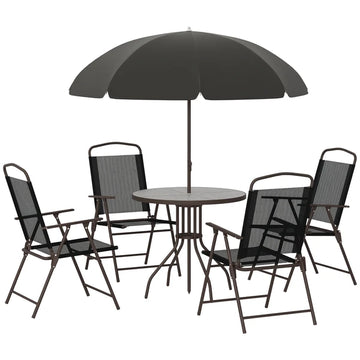6 Piece Patio Dining Set for 4 with Umbrella, Outdoor Table and Chairs with 4 Folding Dining Chairs and Round Glass Table - product image 1