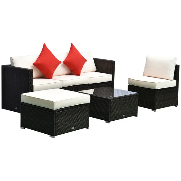 Outsunny 6-Piece White Rattan Couch Set, Outdoor Patio Wicker Furniture with Removable Cushions and Glass Coffee Table - product image 1