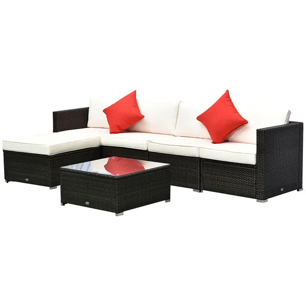 Outsunny 6-Piece White Rattan Couch Set, Outdoor Patio Wicker Furniture with Removable Cushions and Glass Coffee Table - product image 11