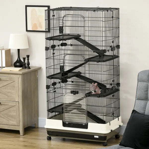 6-Tier Small Animal Cage, Rabbit Hutch with Wheels, Removable Tray, Platform and Ramp for Bunny, Chinchillas, Ferret, Hedgehog and Gerbils, Black - product image 10
