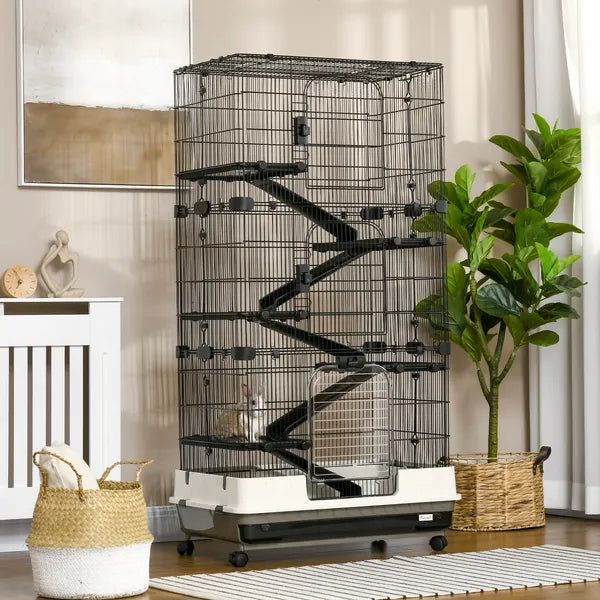 6-Tier Small Animal Cage, Rabbit Hutch with Wheels, Removable Tray, Platform and Ramp for Bunny, Chinchillas, Ferret, Hedgehog and Gerbils, Black - product image 2
