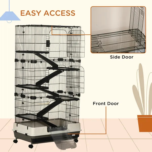 6-Tier Small Animal Cage, Rabbit Hutch with Wheels, Removable Tray, Platform and Ramp for Bunny, Chinchillas, Ferret, Hedgehog and Gerbils, Black - product image 4