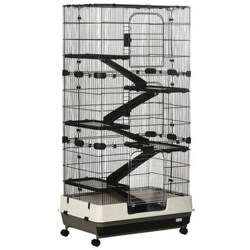 6-Tier Small Animal Cage, Rabbit Hutch with Wheels, Removable Tray, Platform and Ramp for Bunny, Chinchillas, Ferret, Hedgehog and Gerbils, Black - product image 1