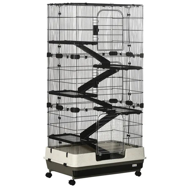 6-Tier Small Animal Cage, Rabbit Hutch with Wheels, Removable Tray, Platform and Ramp for Bunny, Chinchillas, Ferret, Hedgehog and Gerbils, Black - product image 1