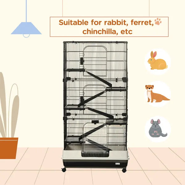 6-Tier Small Animal Cage, Rabbit Hutch with Wheels, Removable Tray, Platform and Ramp for Bunny, Chinchillas, Ferret, Hedgehog and Gerbils, Black - product image 5