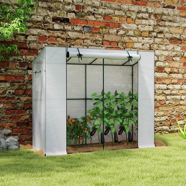 Outsunny 6' x 2' x 5' Walk-in Greenhouse Small Greenhouse for Outdoors with UV-resistant PE Cover, Portable, White - product image 2