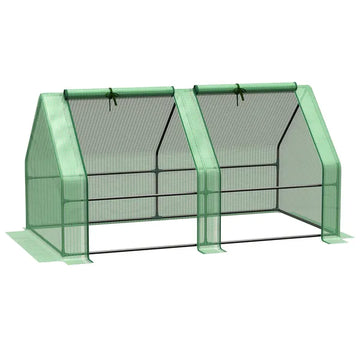 Outsunny 6 ft x 3 ft x 3 ft Portable Mini Greenhouse, Small Greenhouse with Large Zipper Doors and Water/UV PE Cover, Green - product image 1